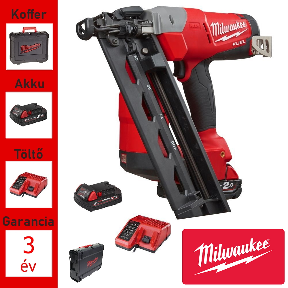 Milwaukee 18V akkus finiselő szögbelövő + 2 akku, töltő, koffer